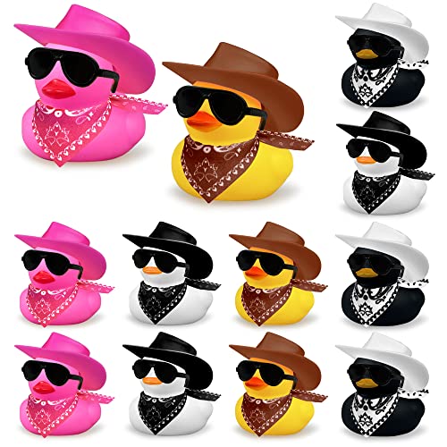 12 PCS Cowboy Duck with Scarf Hat and Sunglasses