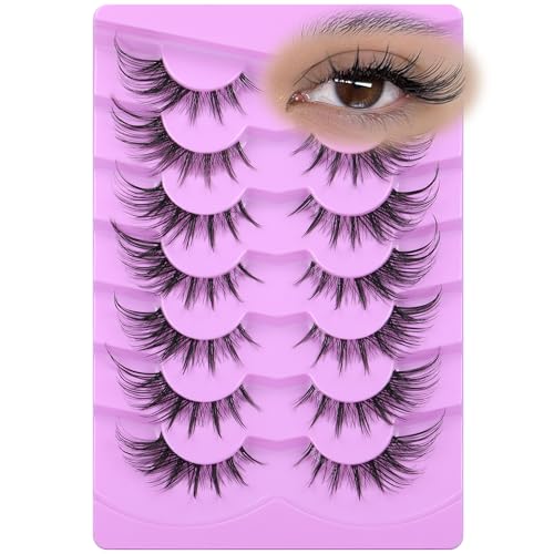 ALICE Manga Lashes Fox Eye False Eyelashes Clear Band Cat Eye Lashes Wispy Anime Eyelashes Spiky Cosplay Fake Eye Lashes 7 Pairs Pack - 7 Pairs- B7