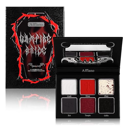 Afflano Red Black Eyeshadow Goth Makeup Palette, Vampire Blood Red Halloween Makeup Palette, Burgundy Dark Smokey Eye Shadow Palette Pigmented, Smoky Eyes Black Red Eyeshadow Costume Clown SFX Makeup