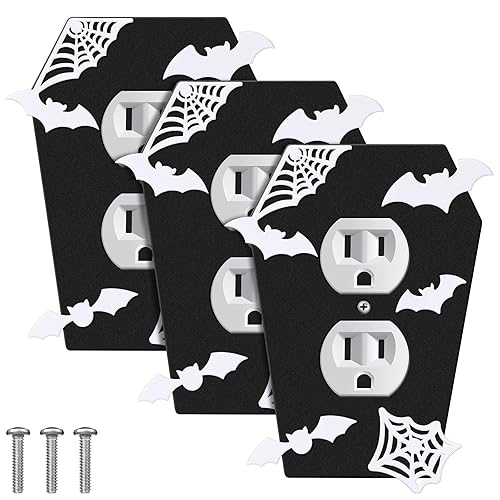 3 Pieces Gothic Coffin Light Switch Cover Wall Plate Halloween Home Decor Switch Cover Coffin Outlet Cover Light Goth Bat Wall Plate Outlet Accessory for Bedroom Home Office(Elegant Style) - Elegant Style