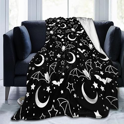 THOEWONG Halloween Throw Blankets Cute Funny Halloween Bat Starry Sky Black Throw Blanket Lightweight Cozy Flannel Blanket for Bedroom Living Rooms Couch Sofa Bed Home Decorations 60x80 Inch - Halloween Cute Bat Starry Sky - 80"x60"