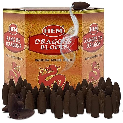 Dragons Blood Hem Backflow Incense Cones for Waterfall Aromatic Smoke Fountain Haze Falls - 40 Large Back Flow Incense Cones Scented - Dragons Blood