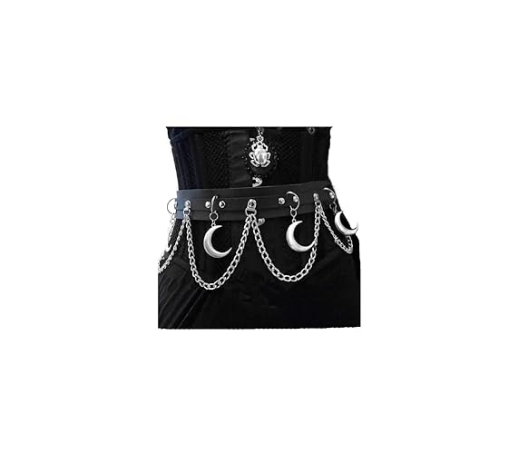 Wloisc Moon Belt with Leather Goth Rave Fashion Harness Party Halloween Jewelry Accessories for Women Girl