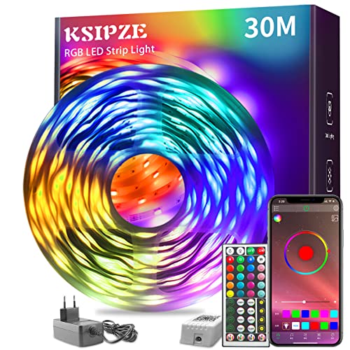 KSIPZE Led Strip 30m RGB LED Streifen mit Fernbedienung Bluetooth Musik Sync Timer-Einstellung Dimmbar Farbwechsel Led Lichterkette Lichtband Leiste Band für Zuhause Partei deko - 30M
