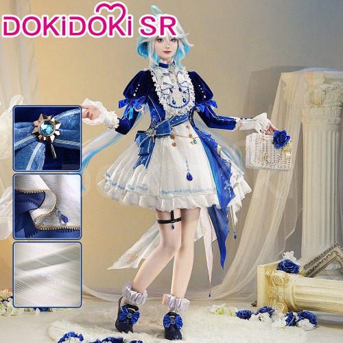 DokiDoki-SR Game Genshin Impact Cosplay Fontaine Furina Costume The Blue Dance Doujin Dress Focalors | Costume Only XL-Order Processing Time Refer to Description Page
