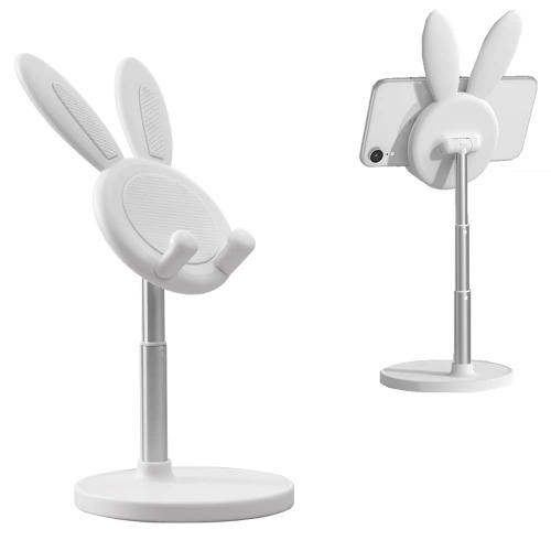 SOARCHICK Portable Cell Phone Stand for Desk Cute Bunny Height Angle Adjustable Tablet Phone Desktop Stand Holder Riser Compatible with iPhone, iPad, Tablets, Kindle, Switch, Smartphones (White) - White