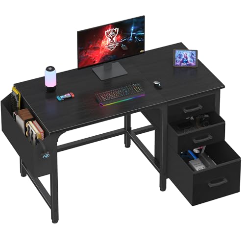 Lufeiya Computer Desk with File Drawers Cabinet, 47 Inch Home Office Desks with Filing Cabinet for Small Space, Gaming Study Writing Table PC Desks, Black - Black - 46.6"