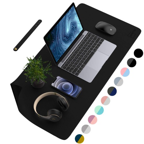AFRITEE Desk Pad Desk Protector Mat - Dual Side PU Leather Desk Mat Large Mouse Pad, Writing Mat Waterproof Desk Cover Organizers Office Home Table Gaming Decor （Black/Black, 23.6" x 13.8") - Black/Black 23.6" x 13.8"