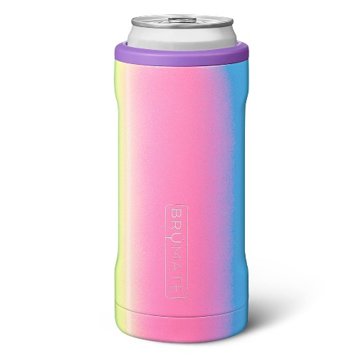 BrüMate Hopsulator Slim Can Cooler Insulated for 12oz Slim Cans | Skinny Can Coozie Insulated Stainless Steel Drink Holder for Hard Seltzer, Beer, Soda, and Energy Drinks (Glitter Rainbow)