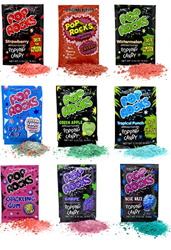Pop Rocks Crackling Candy Variety Pack Classic Popping Candy - Nine Different Flavors Bulk Pop Rocks Popping Candy, Bulk Candy Individually Wrapped (9 Count) - 9 Count