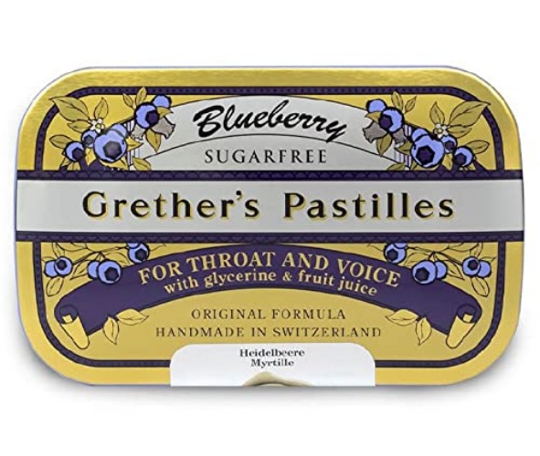 GRETHER'S Sugarfree Blueberry Pastilles Natural Remedy for Dry Mouth Relief - Soothing Throat & Healthy Voice - Long-Lasting Fruit Flavor, Gift for Singers - Gluten-Free - 1-Pack - 3.75 oz. - 3.75 Ounce (Pack of 1) - Blueberry