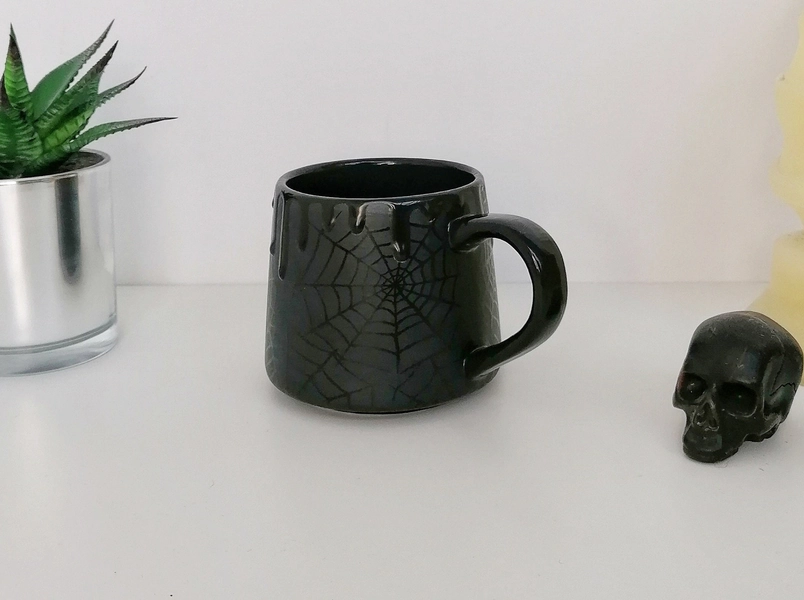 Matte Stumpy Mug, Webs Goth Mugs, Web Gothic Cup, Tea Coffee Lover, Spiderweb Black Cups, Christmas Idea, Unique Gift Ceramic, Macabre Dark