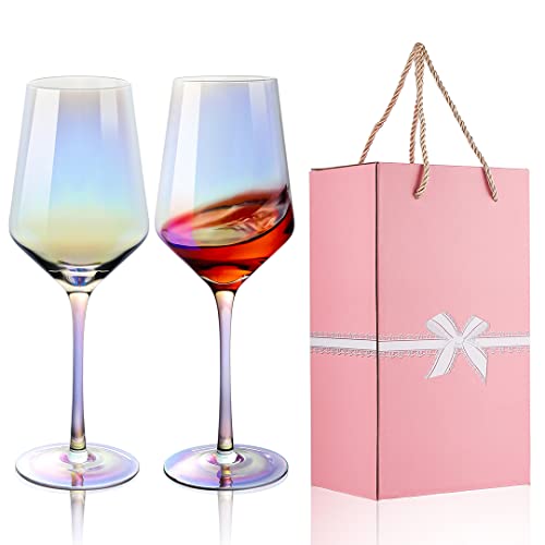 YOLIFE Elegant Electroplated Wine Glass Set of 2, Iridescent Wine Glasses Dining Table Decoration Crystal Glasses 400ML, Gift Packaging - Wine Glass