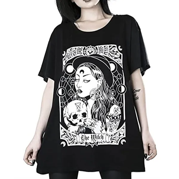 Gothic Women's T-Shirt Harajuku Loose ins Print Top Loose Plus Size Women T-Shirt Women
