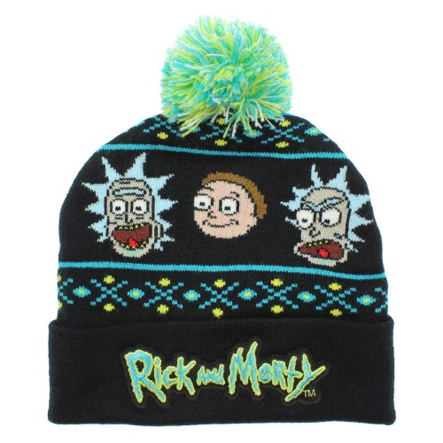 Bioworld Adult Swim Rick and Morty Magic Jacquard Pom Beanie Hat Black - 