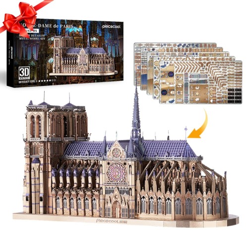 Piececool 3D DIY Metal Model Kits - Restaurant - Ancient Chinese Architecture - Advanced Building Metal Puzzle for Teens & Adults, Highly Detailed Building Model Kit / Notre Dame de Paris