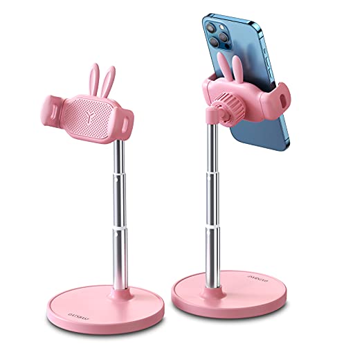 OATSBASF Cute Phone Stand, Angle Height Adjustable Cute Bunny Phone Stand for Desk, Kawaii Phone Holder Stand for Desk, Compatible with All Mobile Phones, iPhone 11 12 Pro Max (Pink) - JD-Pink