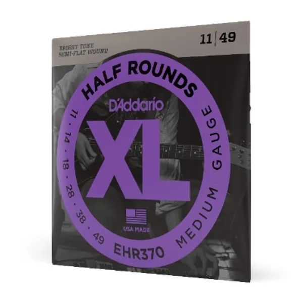 D'Addario EHR370 Half Round Electric Guitar Strings, Medium, 11-49