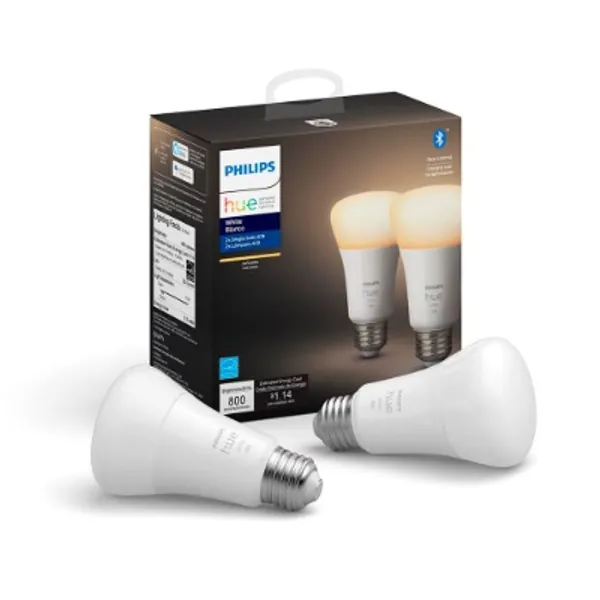 Hue Soft White 2-Pack A19 LED Smart Bulb, Bluetooth & Zigbee Compatible (Hue Hub Optional), Voice Activated With Alexa, A Certified for Humans Device