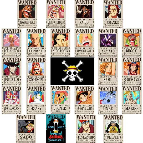 25PCS Anime One Piece Wanted Posters 30×21cm, New Edition, Straw Hat Pirates Crew Zoro, Sanji, Luffy 1.5Billion, One Piece Anime Gifts - 25PCS