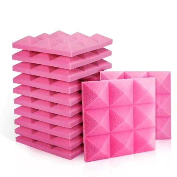 Acoustic Foam Panels - Pyramid Recording Studio Wedge Tiles - 2" X 12" X 12" Isolation Treatment for Walls and Ceiling (12 Pack, Pink)