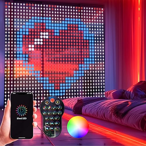 HXWEIYE 400LED Smart Curtain Lights, 6.6Ft x 6.6Ft Fairy Hanging Curtain String Lights with APP & Remote, Dynamic DIY Color Changing Wall Lights for Indoor Bedroom Window Party Backdrop Outdoor Decor - Multicolor - 400L Untangled Wire - Smart