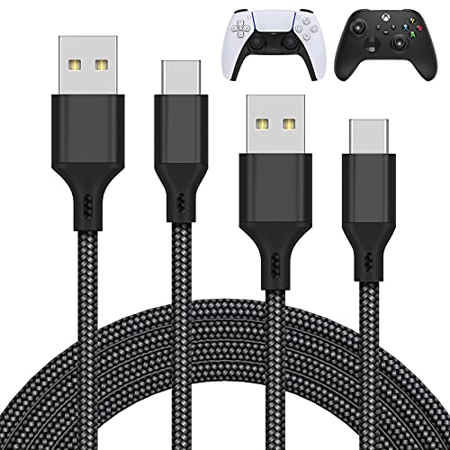 2 Pack 10FT/3M Charger Charging Cable for PS5/Xbox Series X/S Controller/Switch Pro Controller, Replacement USB Charging Cord Nylon Braided Type-C Ports Accessories for Playstation 5/for Xbox Series X - Black