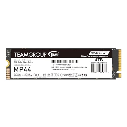 TEAMGROUP MP44 4TB SLC Cache Gen 4x4 M.2 2280 PCIe 4.0 with NVMe Laptop & Desktop & NUC & NAS SSD (R/W Speed up to 7400/6900 MB/s) TM8FPW004T0C101 - 4TB - Agile