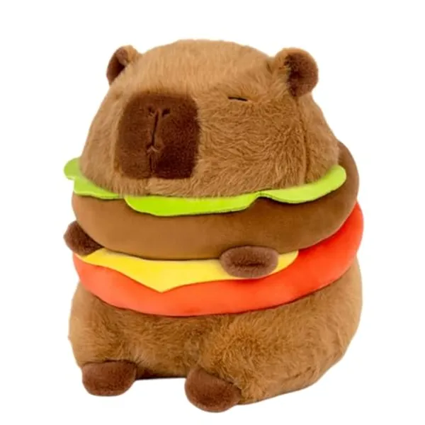 Whrigud Realistic Capybara Burger Plush, Cute Capybara Stuffed Animal Pillow Plushie Toy, Soft Hamburger Food Stuffed Toys Doll for Birthday Kids Gifts 7.87''