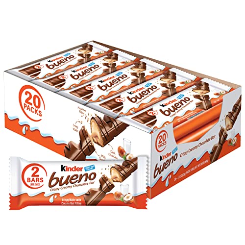 Kinder Bueno, 20 Two Count Packs, Milk Chocolate and Hazelnut Cream, Valentine's Day Gift, Individually Wrapped Chocolate Bars, 30 oz - 1.5 Ounce (Pack of 20)