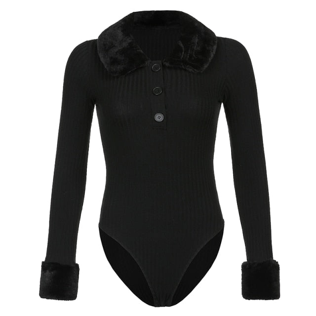 Black Alt Knitted Faux Fur Bodysuit - M / black
