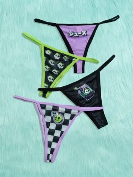 ROMWE Anime 4pack Skull Print Panty Set