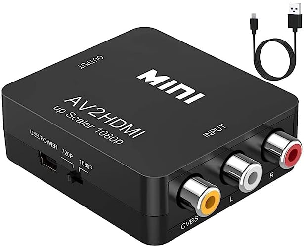 ABLEWE RCA to HDMI,AV to HDMI Converter, 1080P Mini RCA Composite CVBS Video Audio Converter Adapter Supporting PAL/NTSC for TV/PC/ PS3/ STB/Xbox VHS/VCR/Blue-Ray DVD Players - Black