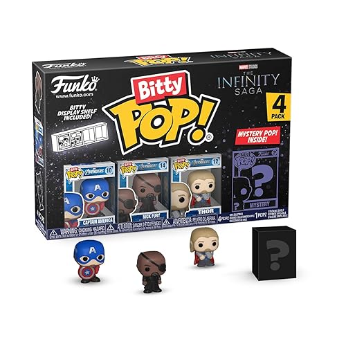 Funko Bitty Pop! Marvel - Captain America 4PK - Captain America (Holding Shield), Nick Fury, Thor et Une Mini-Figurine Mystère en Surprise - 2.2 Cm - Marvel Comics Collectionnable Fans