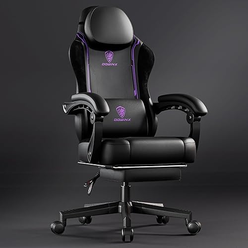 Dowinx Chaise de gamer, ergonomique, avec soutien lombaire, en cuir synthétique, PC, dossier élargi, 150 kg, violet - Violet