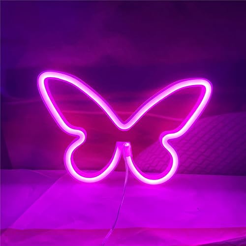 QiaoFei Lampe néon à LED en Forme de Papillon à Suspendre - Fonctionne avec USB ou Piles - pour la Maison, Le Bar, Le Restaurant, Noël, Une fête d'anniversaire, Un Cadeau, décoration Murale (Rose) / Blue