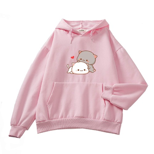Women Kawaii Cartoon Cute Cat Graphic Casual Cotton Pullover Hoodies Sweatshirt