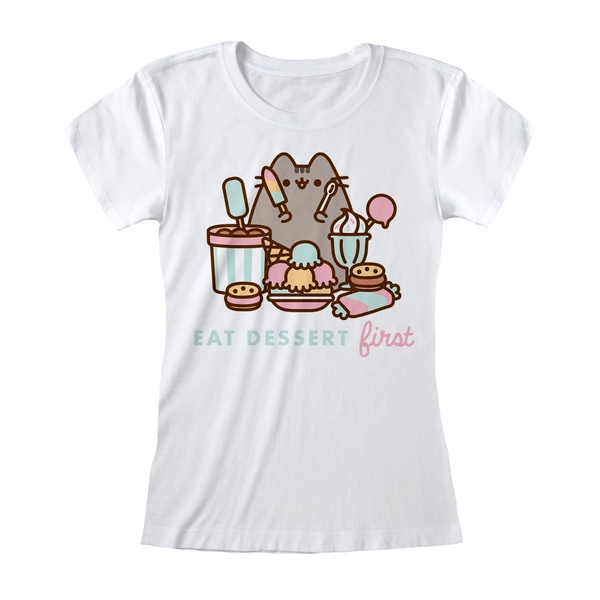 Pusheen Ladies T:Shirt - Eat Dessert First