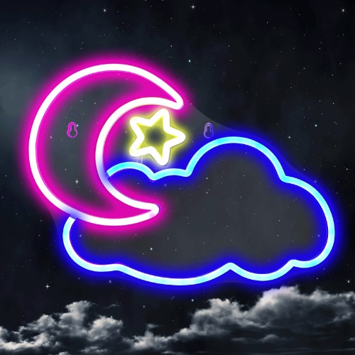 Moon Cloud Neon Signs, LED Cloud Star Neon Light Signs for Wall Decor, Battery or USB Powered Neon Lights for Bedroom, Moon Cloud Lights for Christmas Birthday Party Bar Living Room Girls Kids Room