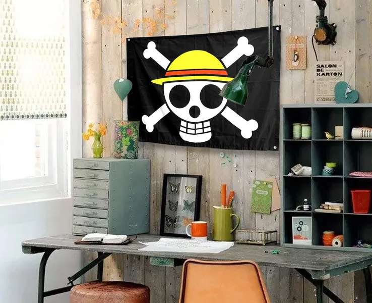Sosolong Anime Tapestry One Piece Flag,Pirate Legion Flag,Wall Hanging Decor for Bedroom Living Room,Luffy's Straw Hat Pirate Flag (LUFFY FLAG, 110CM*75CM)