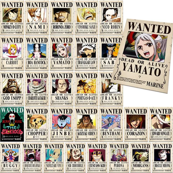 30 Pcs One Piece Wanted Poster, 29cm*20cm One Piece Anime Poster Including Popular Ranking Characters