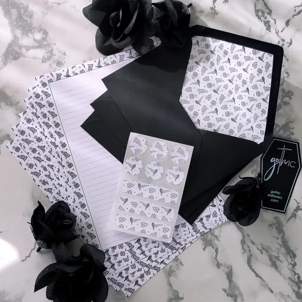 Magickal Roots Letter Writing Stationery Set | A5 Witchy Dark Academia | Ouija Cat Witch Hat Cauldron | Halloween Goth Emo Alt Witch Vibes