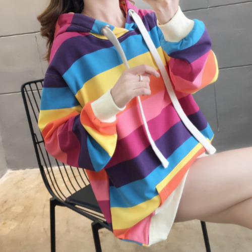 Womens Color Block Hooded Sweater - PINK / One Size