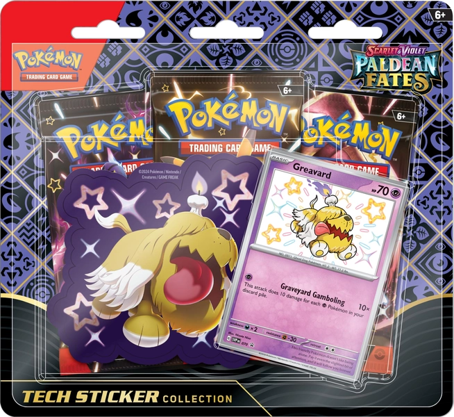 Pokémon TCG: Scarlet & Violet—Paldean Fates Tech Sticker Collection – Greavard (1 Foil Promo Card & 3 Booster Packs)