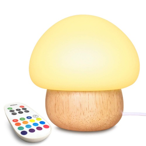 Night Light for Kids, NTMY LED Night Light USB Mushroom Night Lamp with Remote Control, Children Bedside Lamp with 4 Light Mode & 16 Colors, Soft Eye Caring and Memory Function