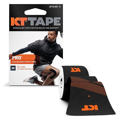 KT Tape, Pro Synthetic Kinesiology Athletic Tape, 20 Count, 10” Precut Strip - Jet Black