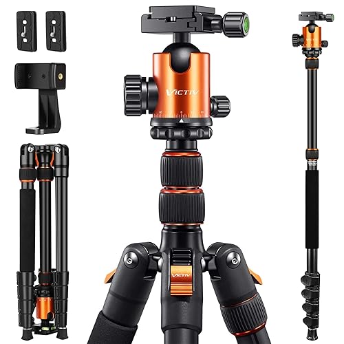 Victiv Tripod for Camera, 82" Camera Tripod Heavy Duty, Aluminum DSLR Tripod Monopod, Tall Travel Tripod for Photography, Professional Camera Tripod Stand for Spotting Scope Telescope Binocular - 82inch - Orange