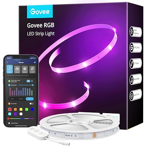Govee Smart WiFi LED Strip Lights, 50ft RGB Led Strip Lighting Work with Alexa and Google Assistant, Color Changing Light Strip, Music Sync, LED Lights for Bedroom, Party, New Year, Easy to Install - 50FT