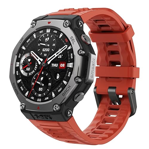 Amazfit T-Rex 3 Rugged/Military Smart Watch 48mm, GPS (with Privacy), Offline Maps, Long Battery Life,328 Feet Water-Resistant, 170 Fitness/Sport Modes, AI, Voice Control, for Android or iPhone, Lava - Lava