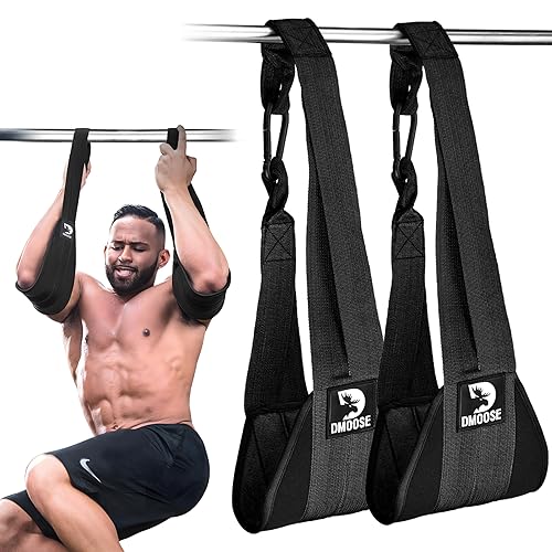 DMoose Fitness Hanging Ab Straps for Pull Up Bar & Core Strength Training - Thick Padded Arm Strap for Ab Swing with 2 Rust-Resistant Carabiners - Pull Up Straps for Ab Workouts at Home and Gym (Pair) - Black